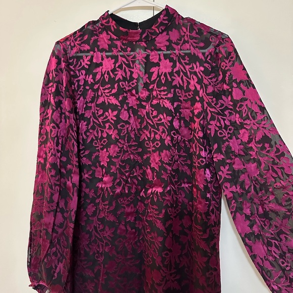 New CLUB MONACO Burnout Long Sleeve Swing Mini Dress Pink Mix Rose - Picture 4 of 10